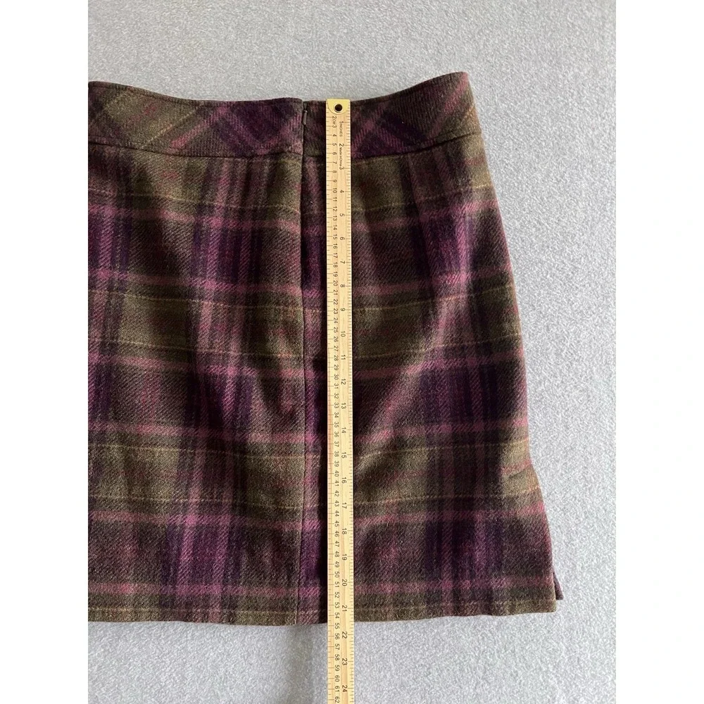 LL Bean Wool Plaid Skirt Women's 10 Purple Green Side Slit Zip Y2K Retro Vintage - Picture 10 of 12